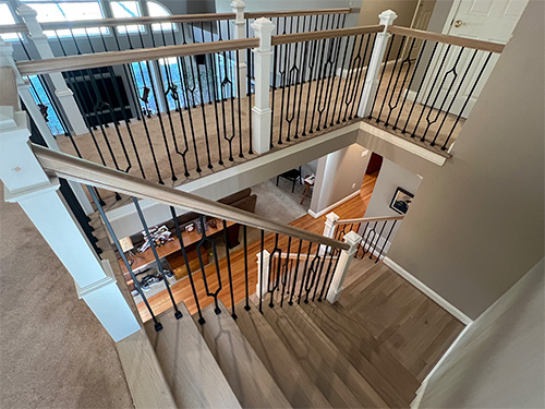 photo of staircase with focus on railings.