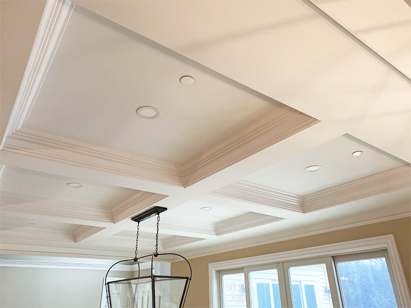 Newly installed coffered ceiling moulding